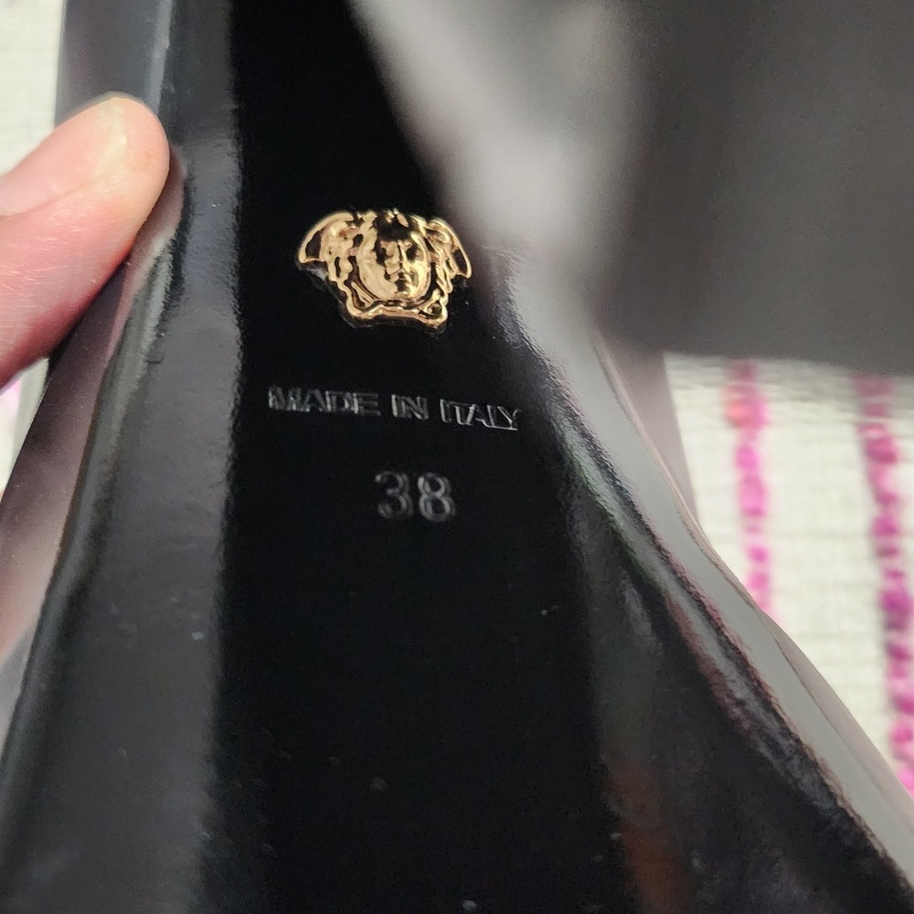 Versace Black Leather Medusa Head Double Platform Block Heel Loafers Size 38 - Picture 6 of 9